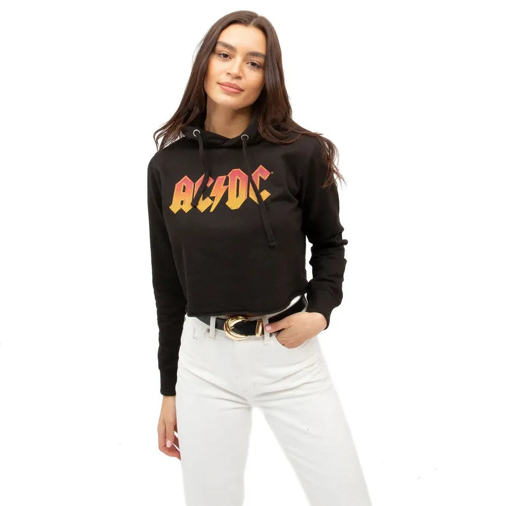 AC/DC Womens/Ladies Logo Cropped Hoodie