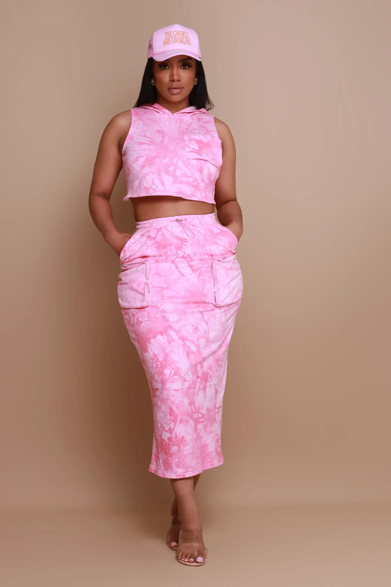 Be My Date Cropped Cargo Skirt Set - Pink