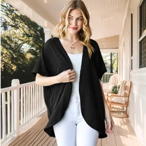 Black Ribbed Dolman Cardigan S-3XL