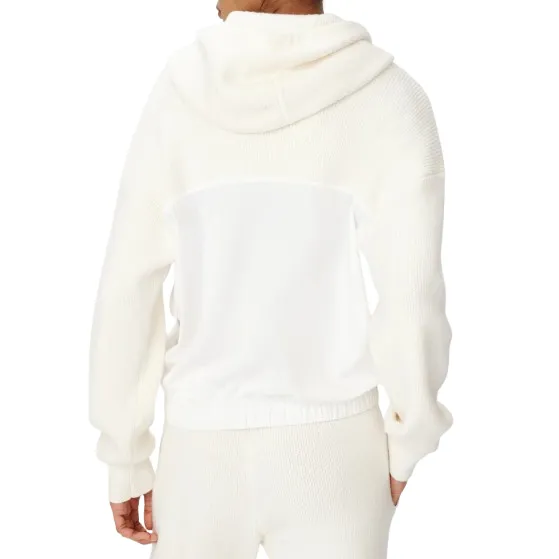 COTTON CASHMERE MIXED MEDIA ZIP-UP HOODIE SWEATER