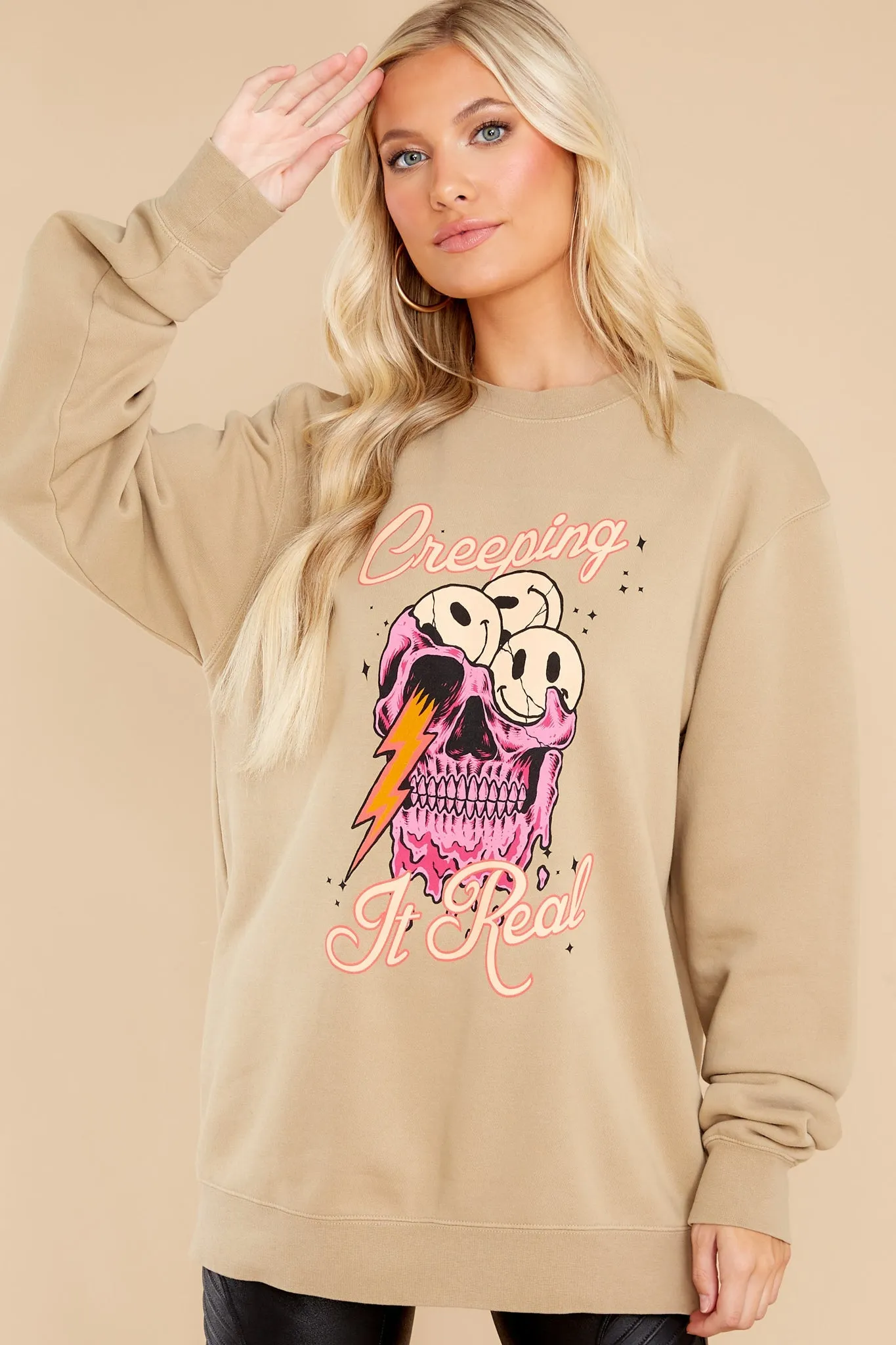 Creeping It Real Taupe Sweatshirt