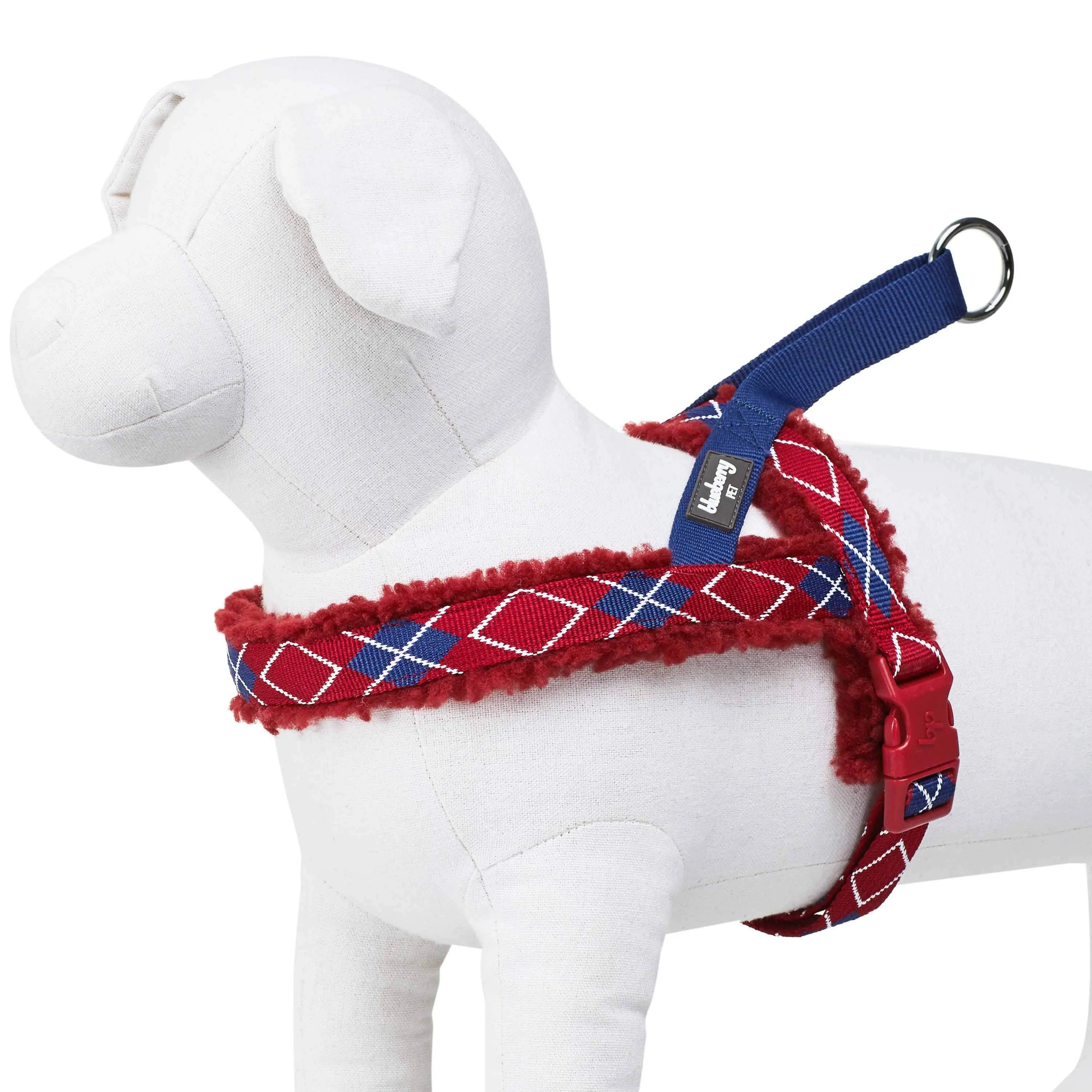 Easy On/Off | Sherpa Fleece Padded Dog Harness in Scottish Argyle