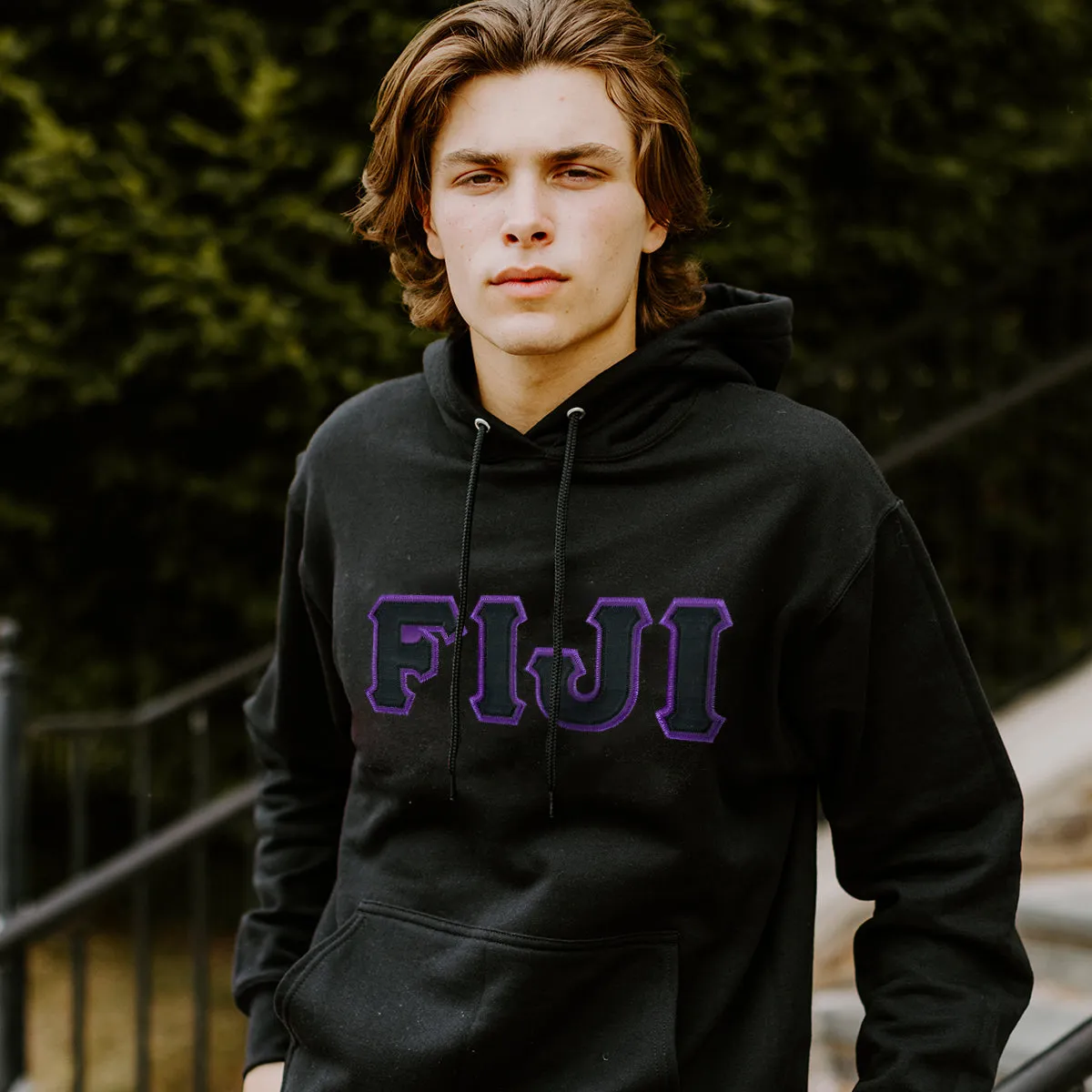 FIJI Black Hoodie with Black Sewn On Letters