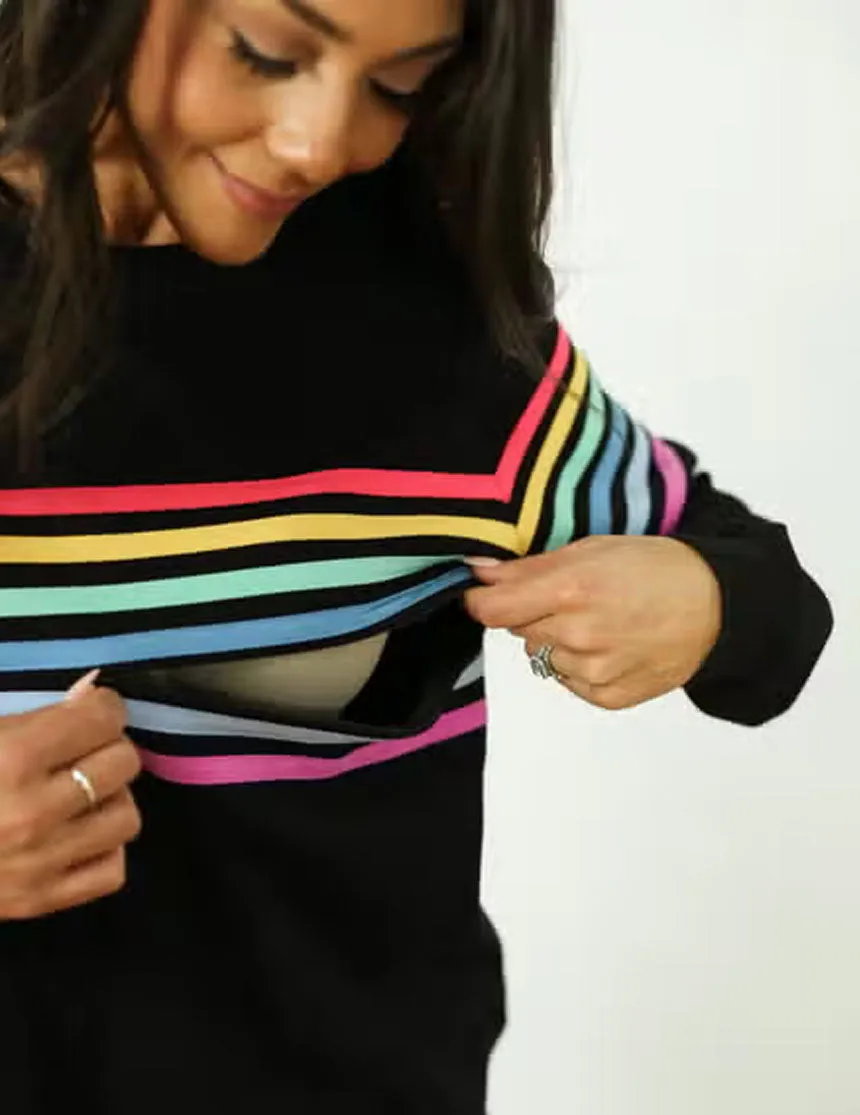 Limited Edition Six Stripe Invisible Zip Breastfeeding Sweatshirt | Black