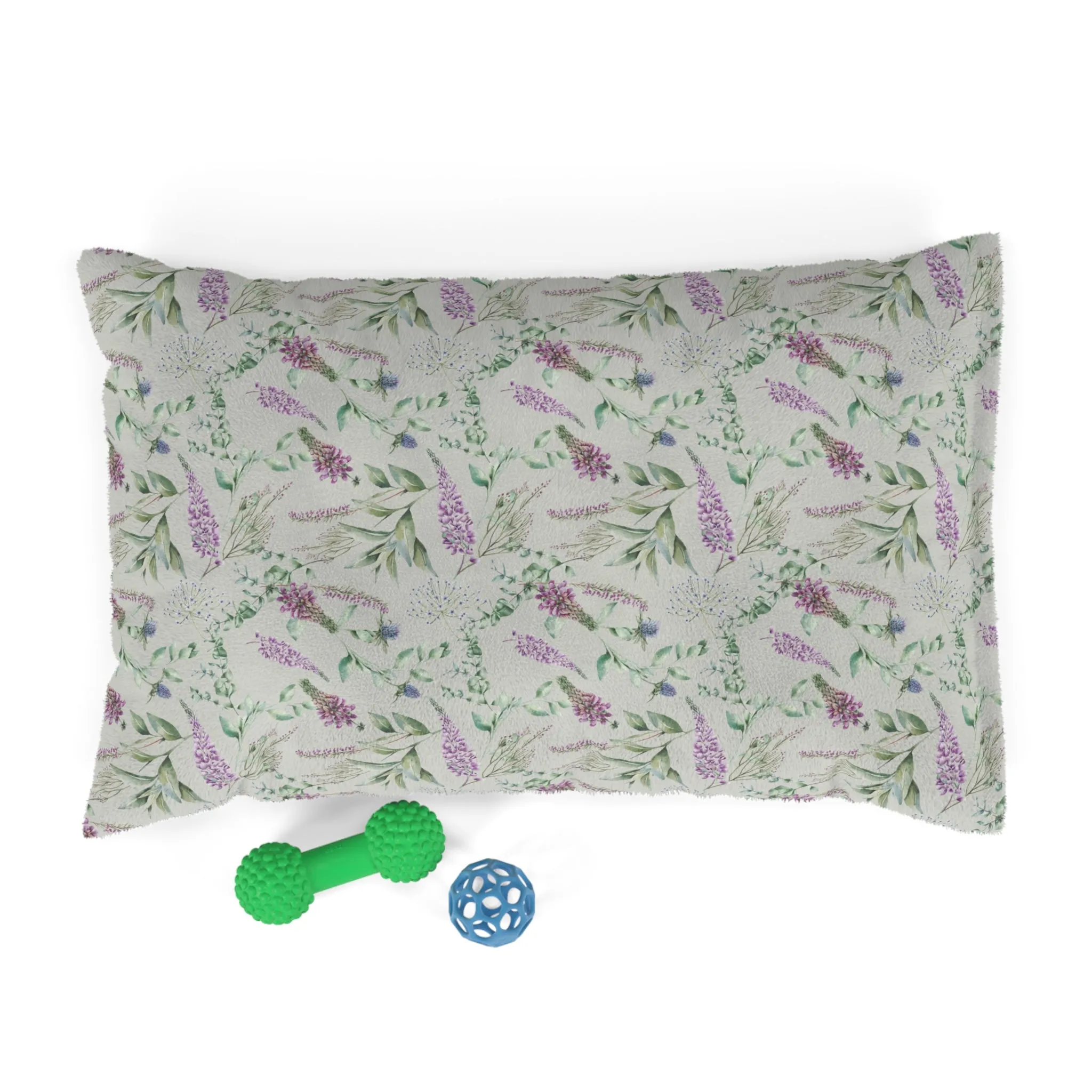 Luxury Pet Bed, feather soft fleece Light Green Scottish Flowers