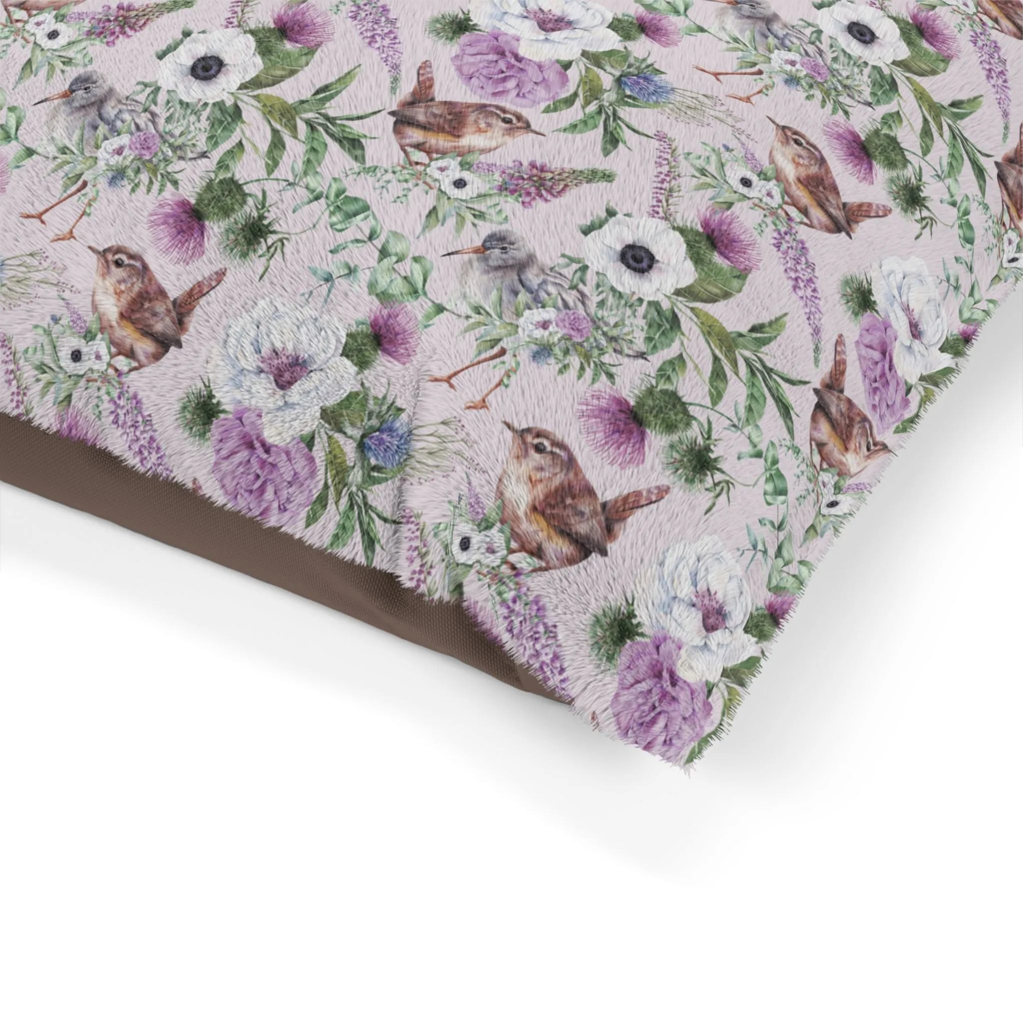 Luxury Pet Bed, feather soft fleece, Scottish Floral Bird