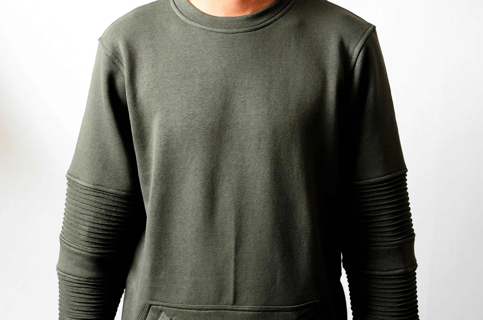 Men Crewneck Kangaroo Zipper Pocket Side Zipper Sweatshirt