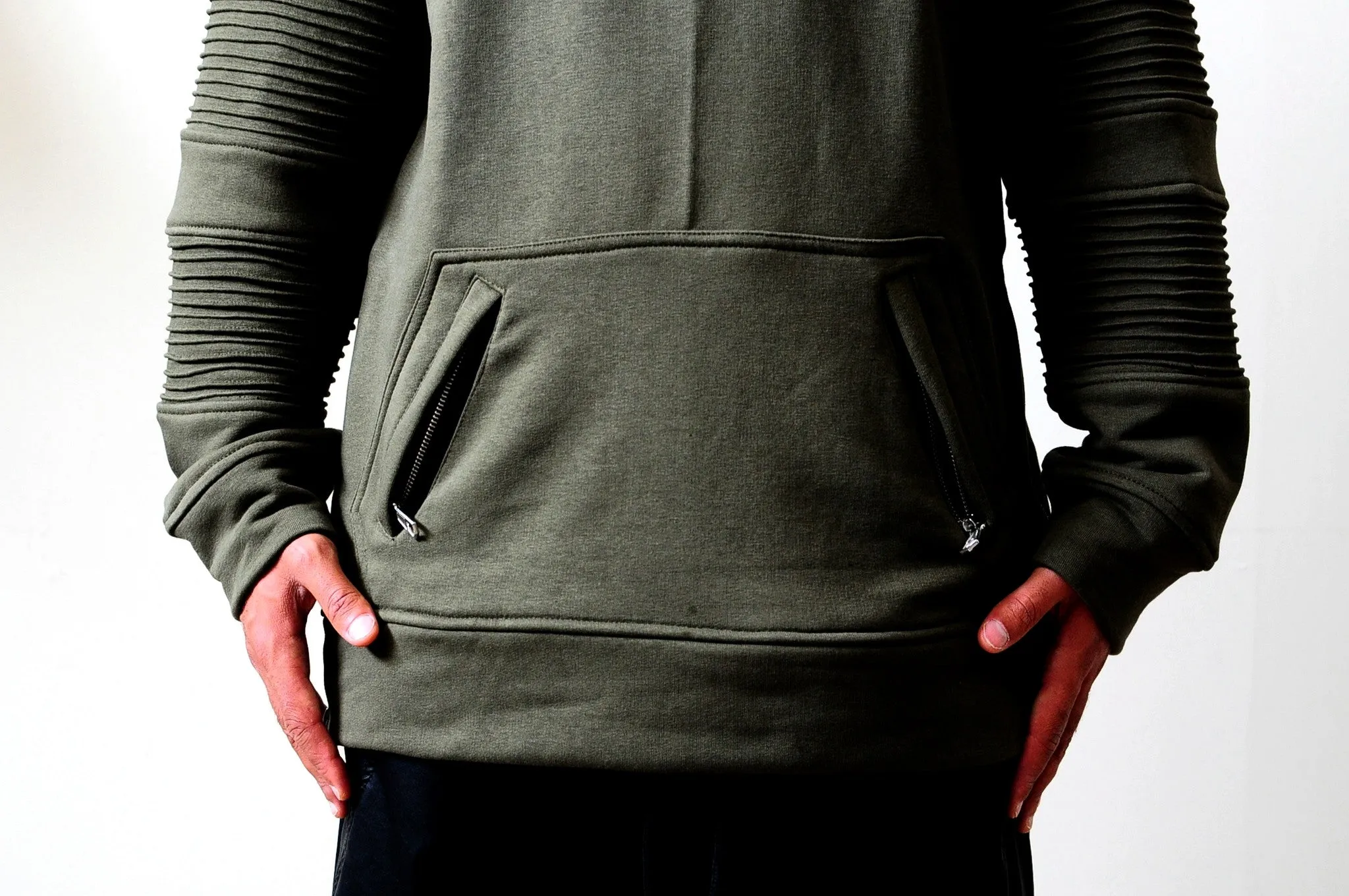 Men Crewneck Kangaroo Zipper Pocket Side Zipper Sweatshirt