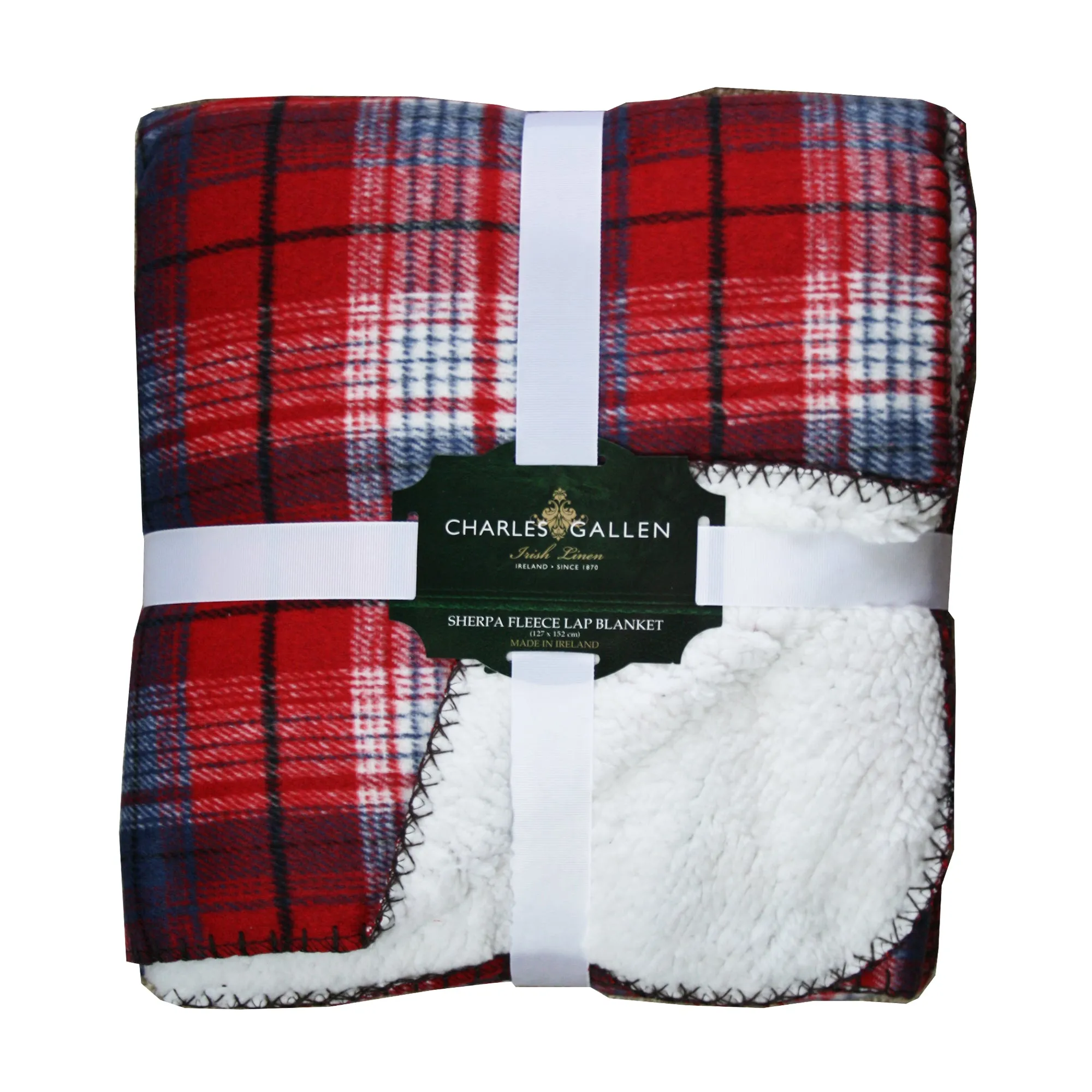 Sherpa Fleece Lined Red Tartan Tweed Throw Blanket