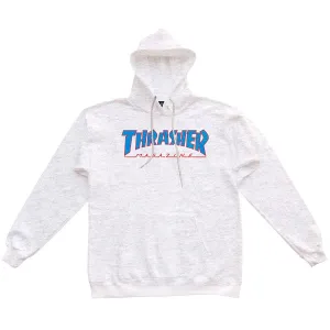 THRASHER FLAME LOGO HOOD OUTLINED ASH GREY